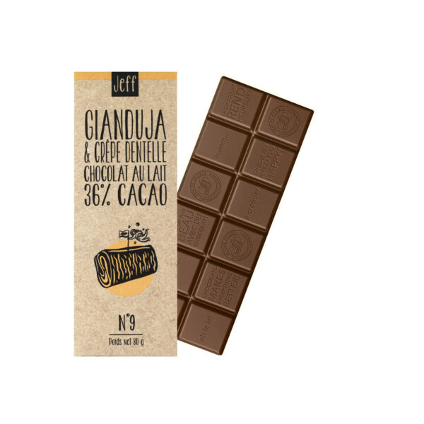 CHOCOLAT AU LAIT 36%, NOISETTES GIANDUJA ET CRÊPE DENTELLE